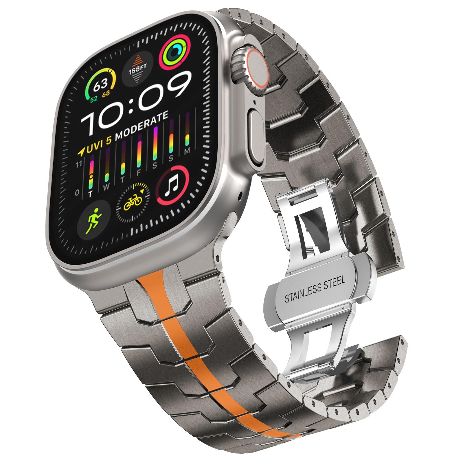 KADES Bracelet à maillons en acier inoxydable compatible avec Apple Watch, homme et femme, pour iWatch Ultra 2/Ultra Series 9, 8, 7, SE, Series 6, 5, 4, 3, 2, 1, 49 mm, 45 mm, 44 mm, 42 mm
