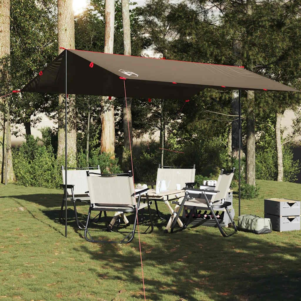 Telo da campeggio impermeabile marrone 366 x 306 cm in taffetà PU, pieghevole e leggero con occhielli per tappeti, ideale per escursioni e trekking