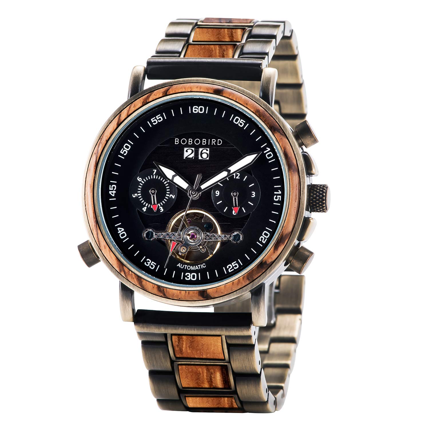 BOBO BIRD Mens Mechanical Watch Multi Automatic/Hand Winding Stainless Steel Wristwatch with Ebony Luminous Hands Stylish Watches for Man (Zebra) (B08JG5F6W2) Amazon Price History, Amazon Price Tracker