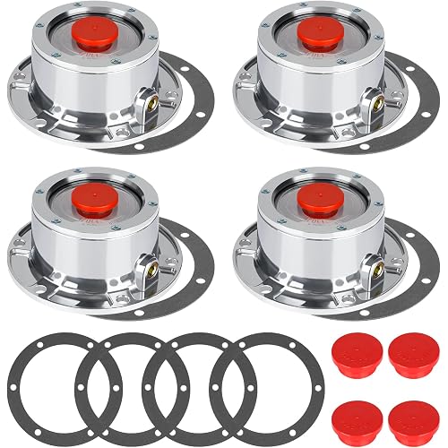 CheeMuii 343-4009 Trailer Hub Cap 4 PCS 3434009 Aluminum Hubcaps for Trailer Axle with Extra 4 PCS Rubber Plugs and Gaskets Replaces Stemco 343-4009