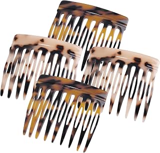 UKSKS French Side Hair Combs - Small French Twist Decorative Clips, Strong Hold for Bun Updos, 4pcs Tortoise Shell Leopard