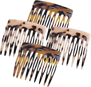 French Hair Side Comb - Small French Twist Hair Combs Decorative, Strong Hold Hair Clips for Women Girls Bun, 4 Pcs (Tortoise Shell, Leopard)