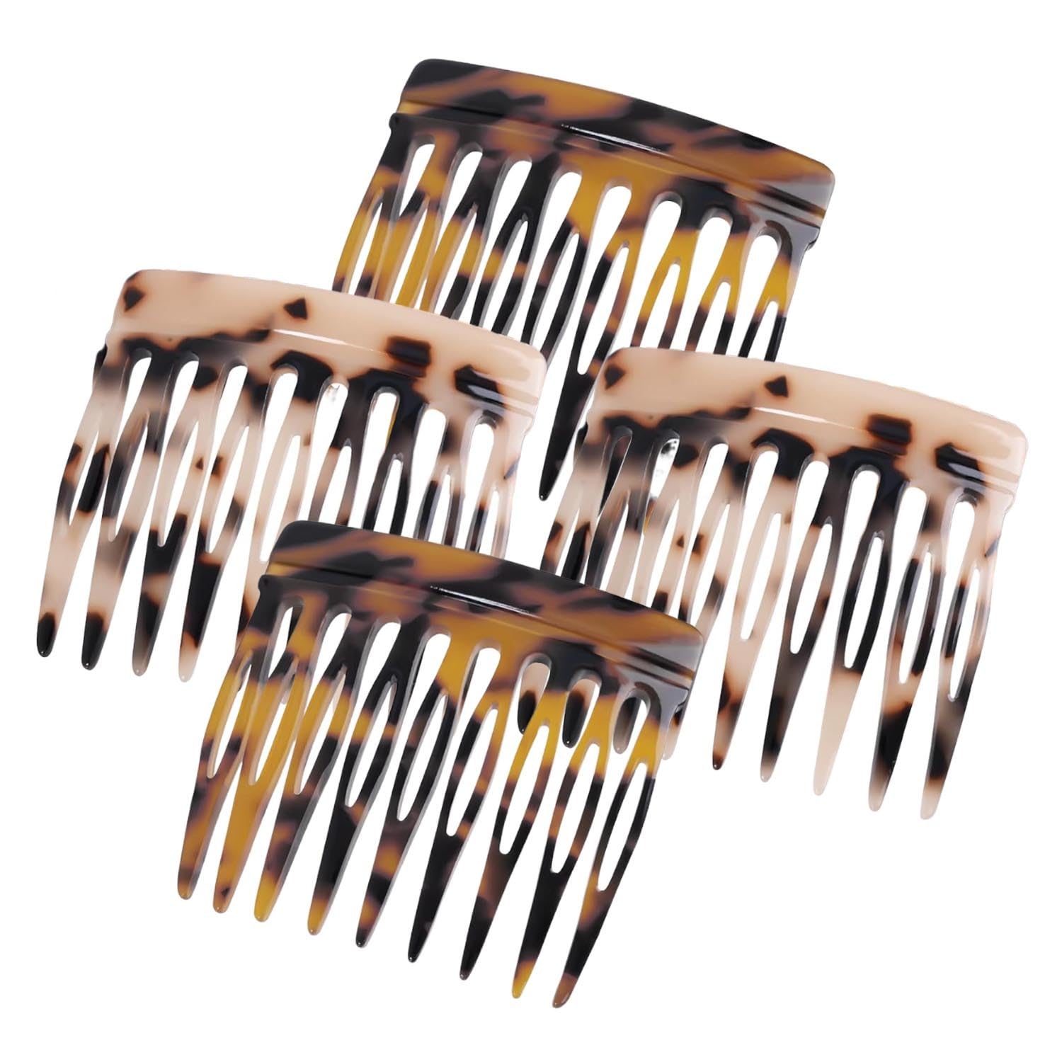 UKSKS French Side Hair Combs - Small French Twist Decorative Clips, Strong Hold for Bun Updos, 4pcs Tortoise Shell Leopard