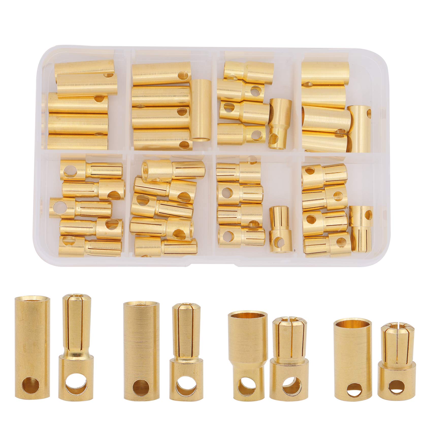 Treehobby 40PCS 5mm 5.5mm 6mm 6.5mm Male Female Gold Banana Plug Bullet Connector for RC Battery ESC Motor Wire Plug