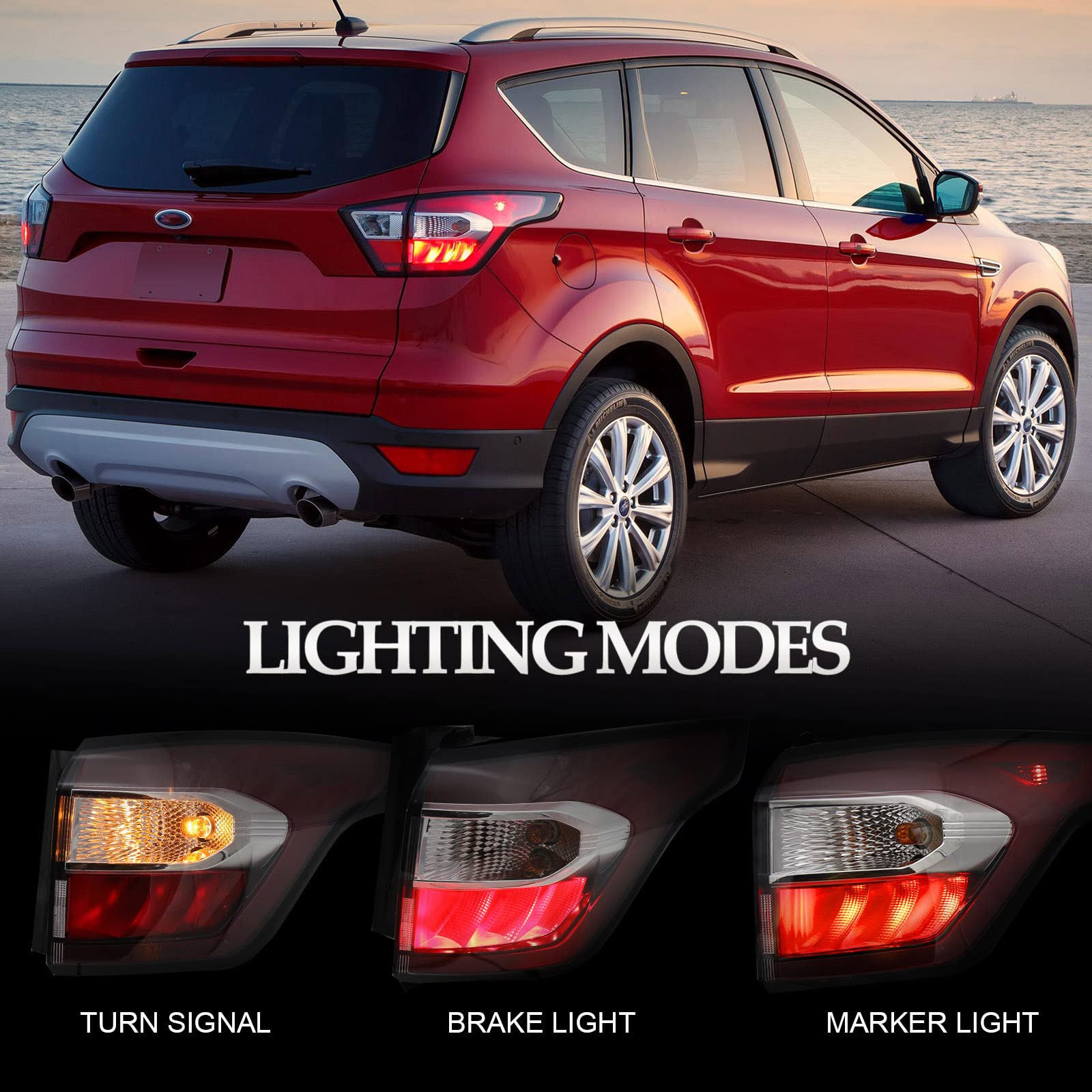 FIONE for Ford Escape Kuga Tail Light Assembly 2017 2018 2019 Outer Brake Rear Lamp Stop Indicator Light Right Passenger Side RH
