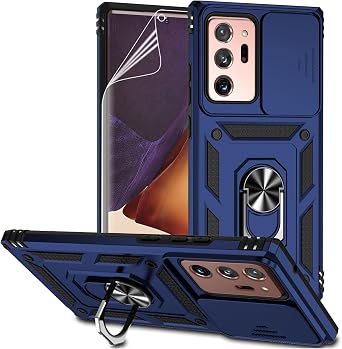 for Samsung Galaxy Note 20 Ultra Case with Camera Lens Cover HD Screen Protector, Military-Grade Drop Tested Magnetic Ring Holder Kickstand Protective Phone Case for Galaxy Note 20 Ultra 5G Navy