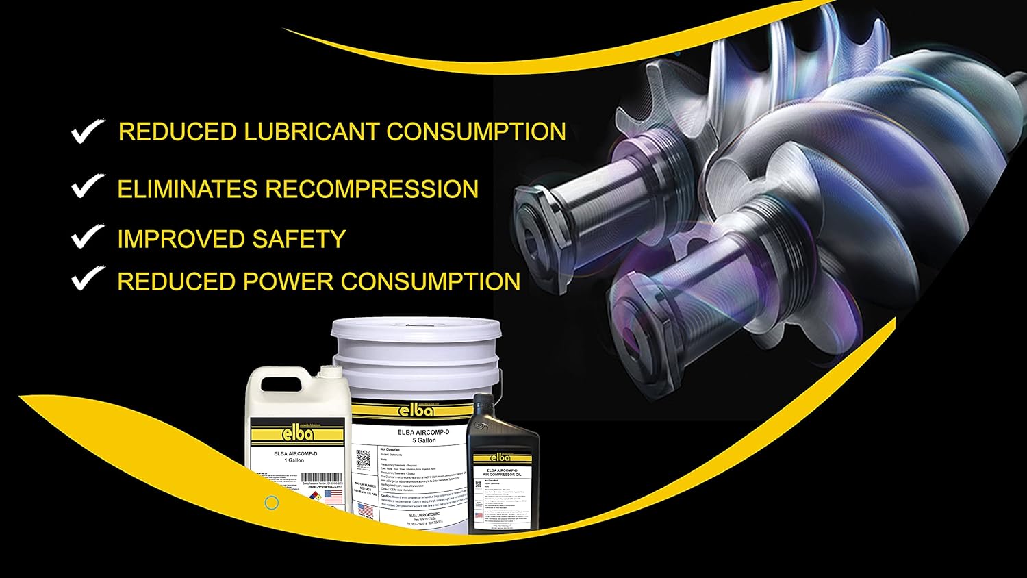 Graphic illustrating benefits of ELBA AIRCOMP-D oil