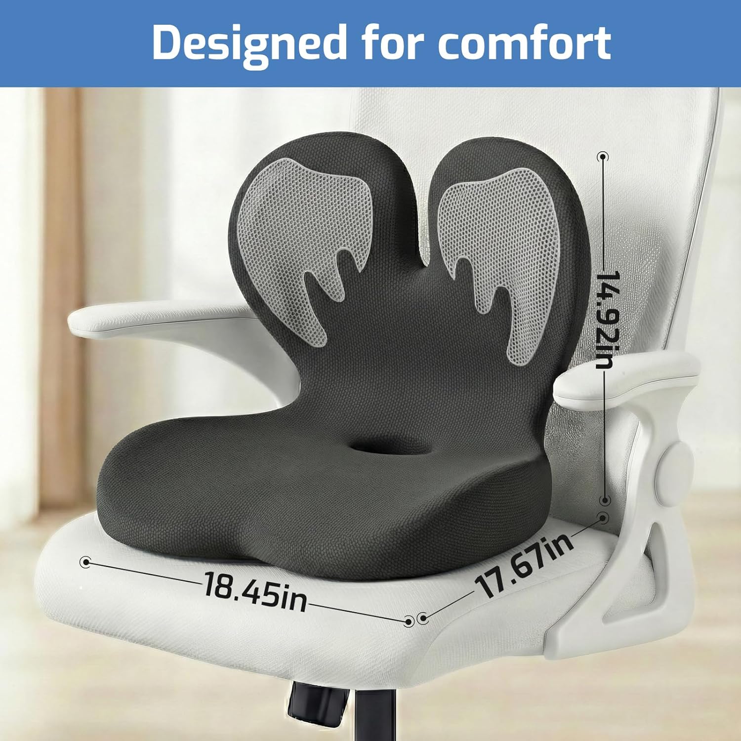 Memory Foam Seat Cushion,Orthopedic Ergonomic Seat Cushions for Tailbone,Sciatica, and Back Pressure Relief,L-Shaped Design & Adjustable Strap,Lumbar Support Pillow for Office,Car,Desk Chair