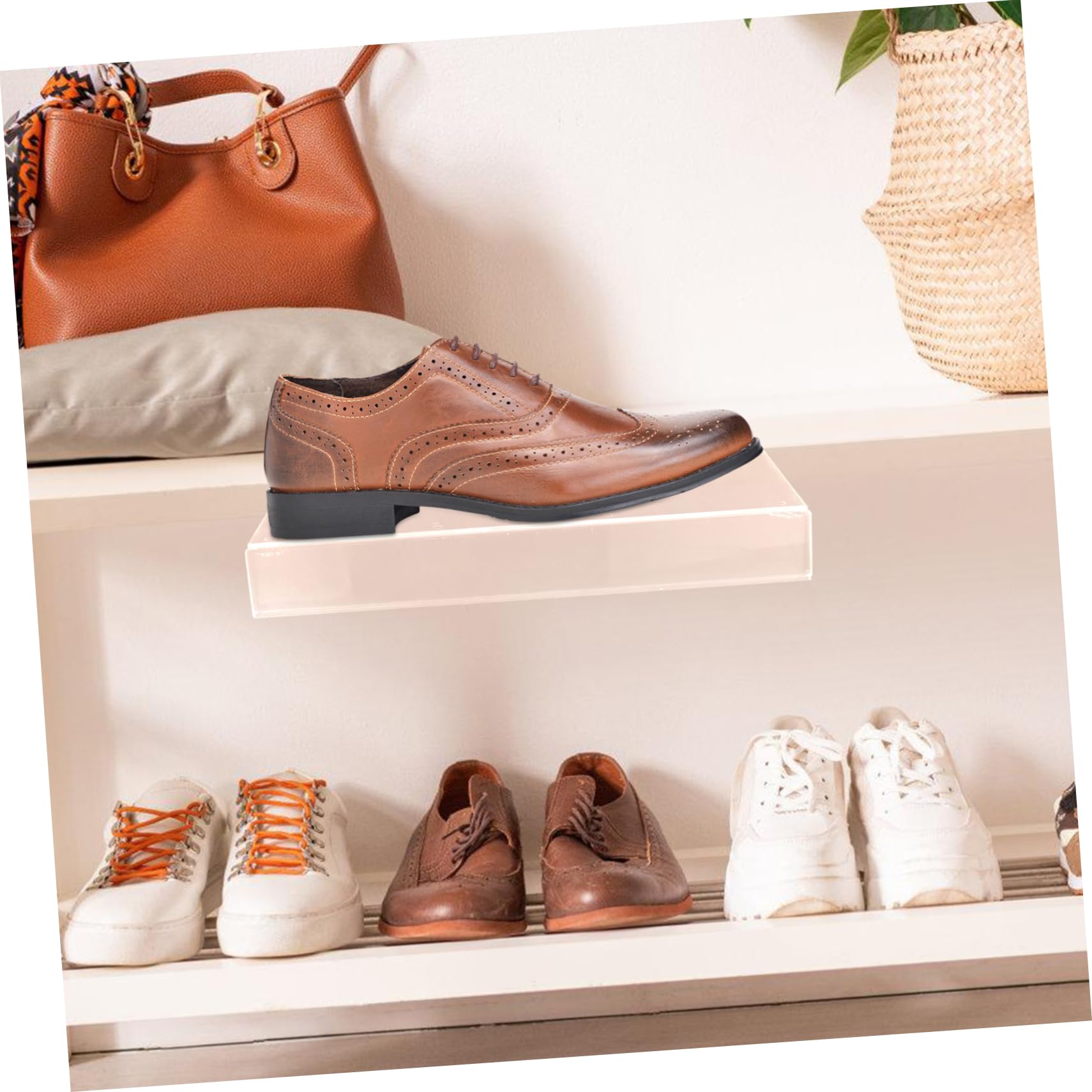 HOOTNEE 2sets Shoe Display Case Wall Shoe Rack Slat Wall Shelves Retail Store Shelves 2pcs*2