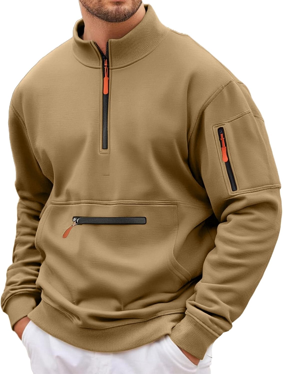 RTRDE Men's Tactical Sweatshirts, Long Sleeve Casual Athletic Workout Running Pullover Sweatshirt with Pockets, M-3XL
