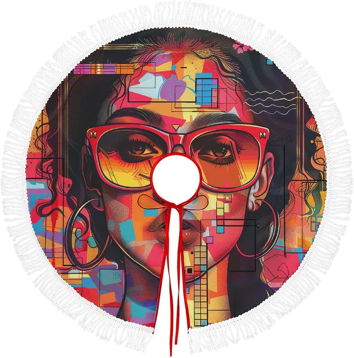 Christmas Tree Skirt Cute Xmas Trees Mat Skirts Personalization Christmas Round Tree Skirts for Holiday Party Decorative Supplies Girl Wearing Sunglasses