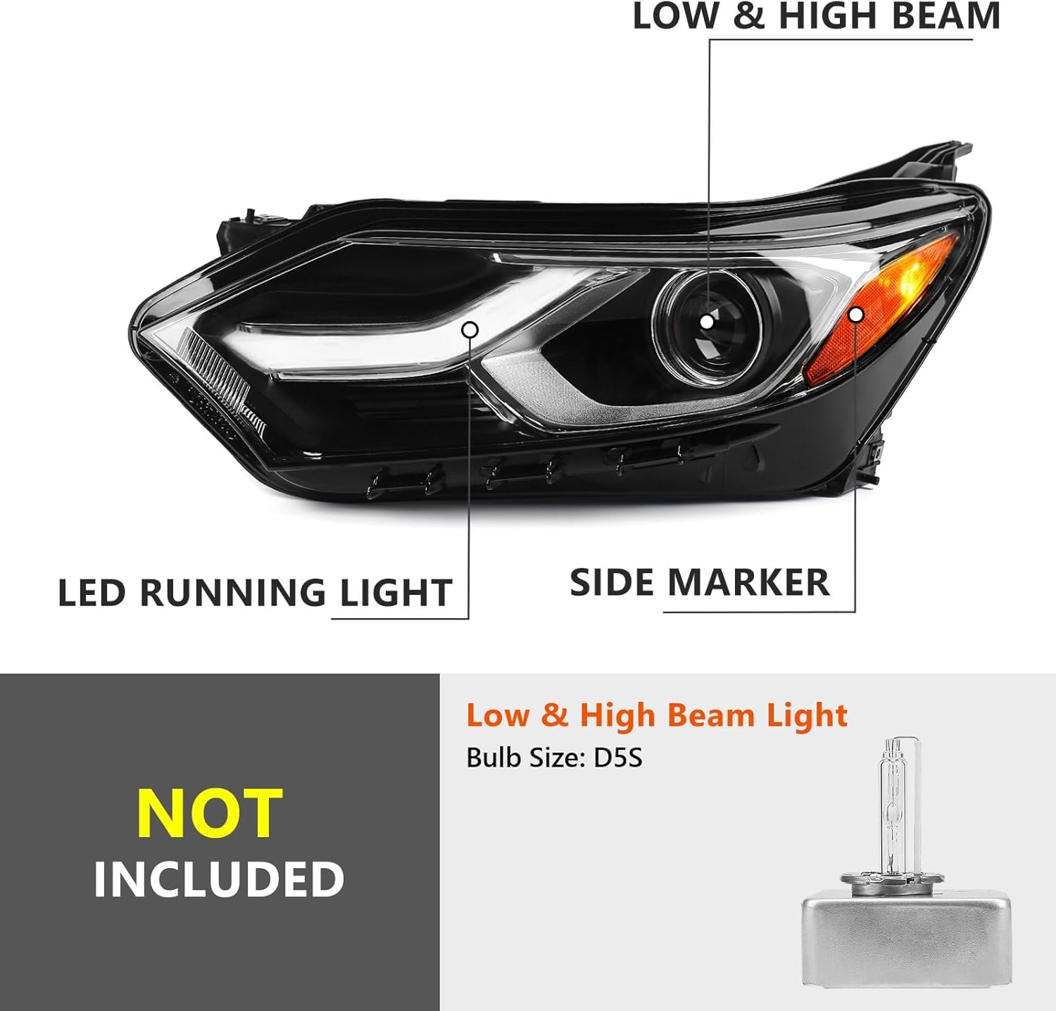FIONE Xenon/HID Headlight Compatible with Chevy Equinox 2018 2019 2020 2021 LED DRL Projector Headlamp Replacement Left Driver Side LH