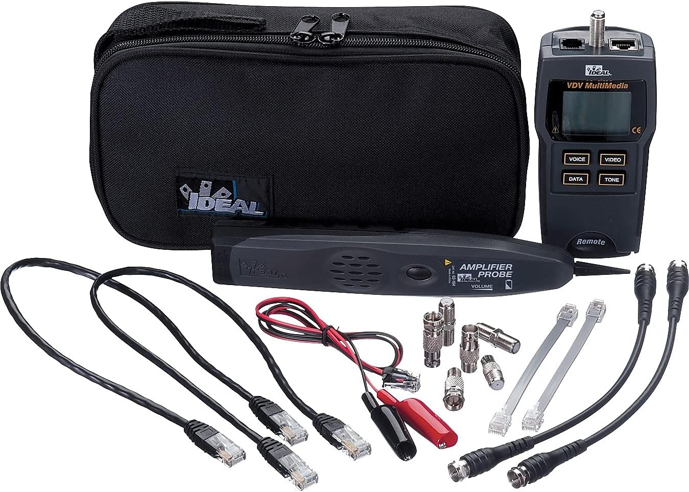 Ideal Electrical 33-866 Test-Tone-Trace VDV Test Kit, Voice-Data-Video Testers for Basic Testing and Toning Applications of CAT3/5/5e/6/6a Cables and RG59/6/6 Quad,Black