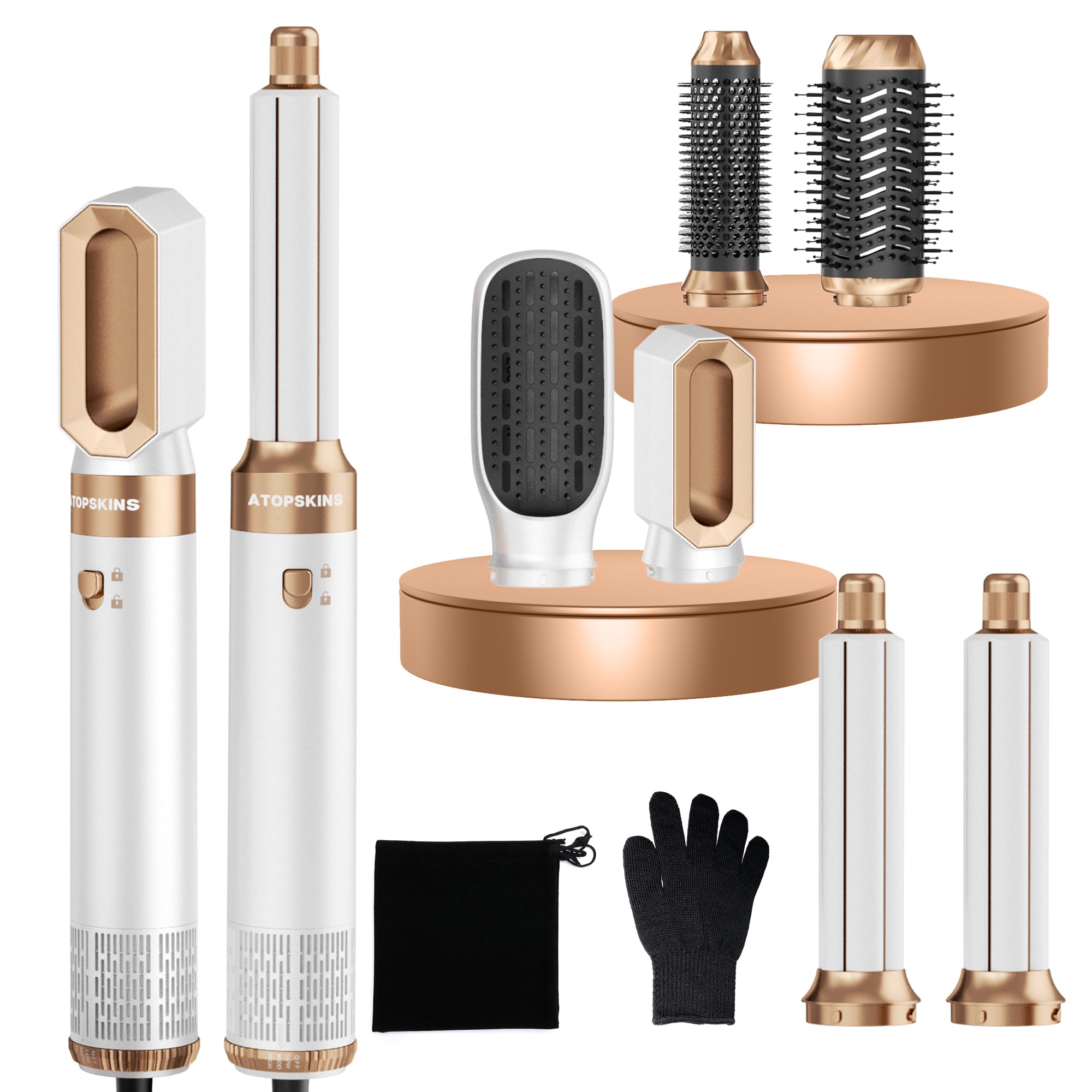 Atopskins Hairstyler 6 in 1 Airbrush Haarstyler Pro Air Styler mit Haartrockner, Auto-Hair Wrap, Warmluftbürste, Föhnbürste, Rundbürstenföhn, Geben Sie dem Haar Volumen, Glätten, Locken und Föhnen