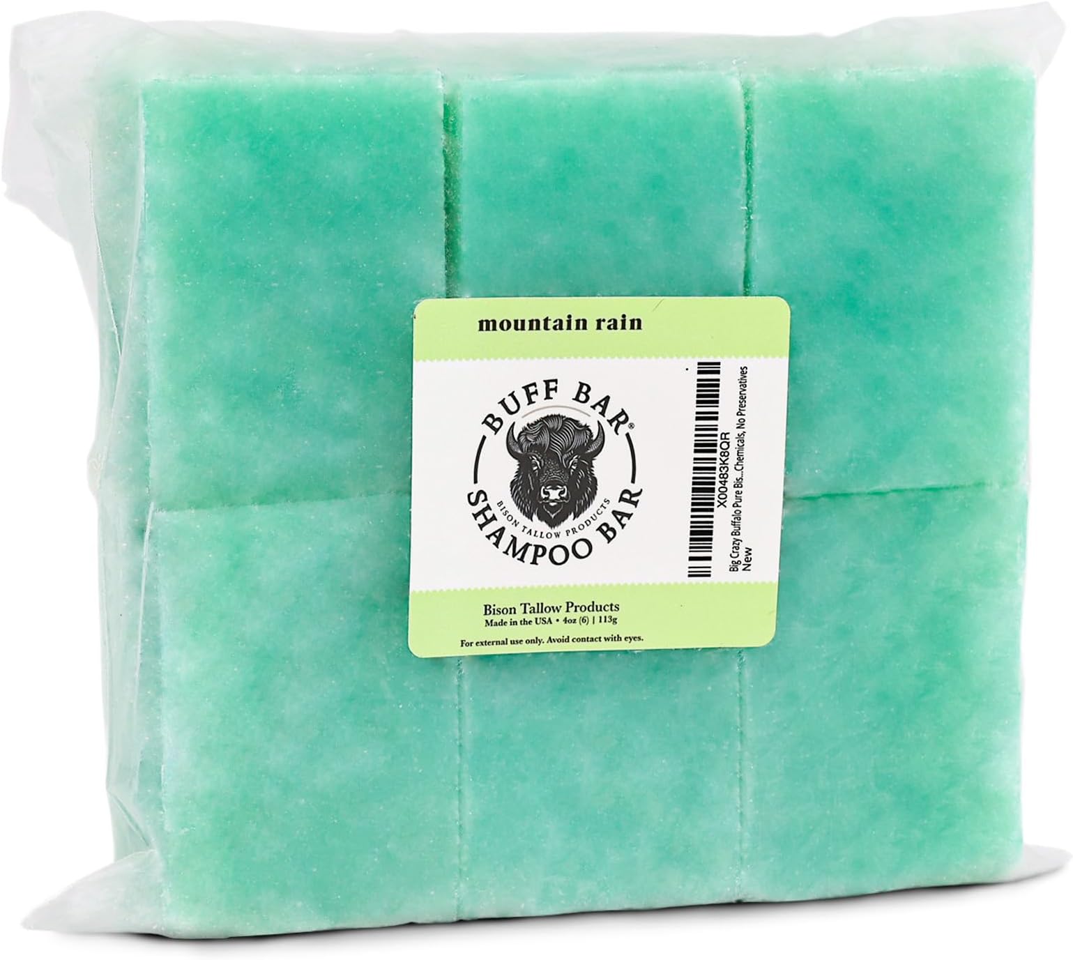 Big Crazy Buffalo Pure Bison Tallow Buff Shampoo Bar, Mountain Rain, (6 pack) - Scents of Sea Salt, Moss, & Freesia - Cleans, Moisturizes, Naturally Derived, No Dyes, No Chemicals, No Preservatives