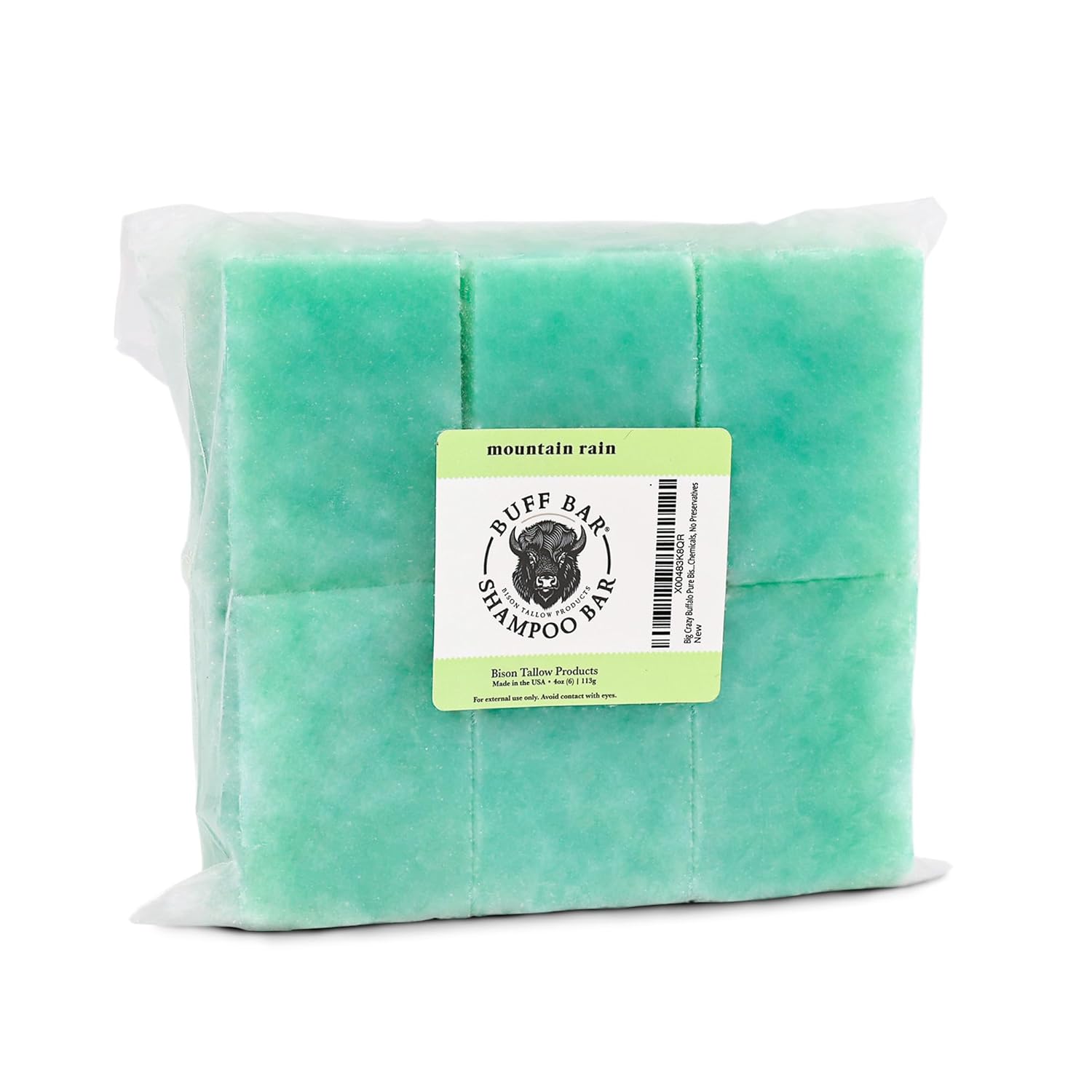 Big Crazy Buffalo Pure Bison Tallow Buff Shampoo Bar, Mountain Rain, (6 pack) - Scents of Sea Salt, Moss, & Freesia - Cleans, Moisturizes, Naturally Derived, No Dyes, No Chemicals, No Preservatives