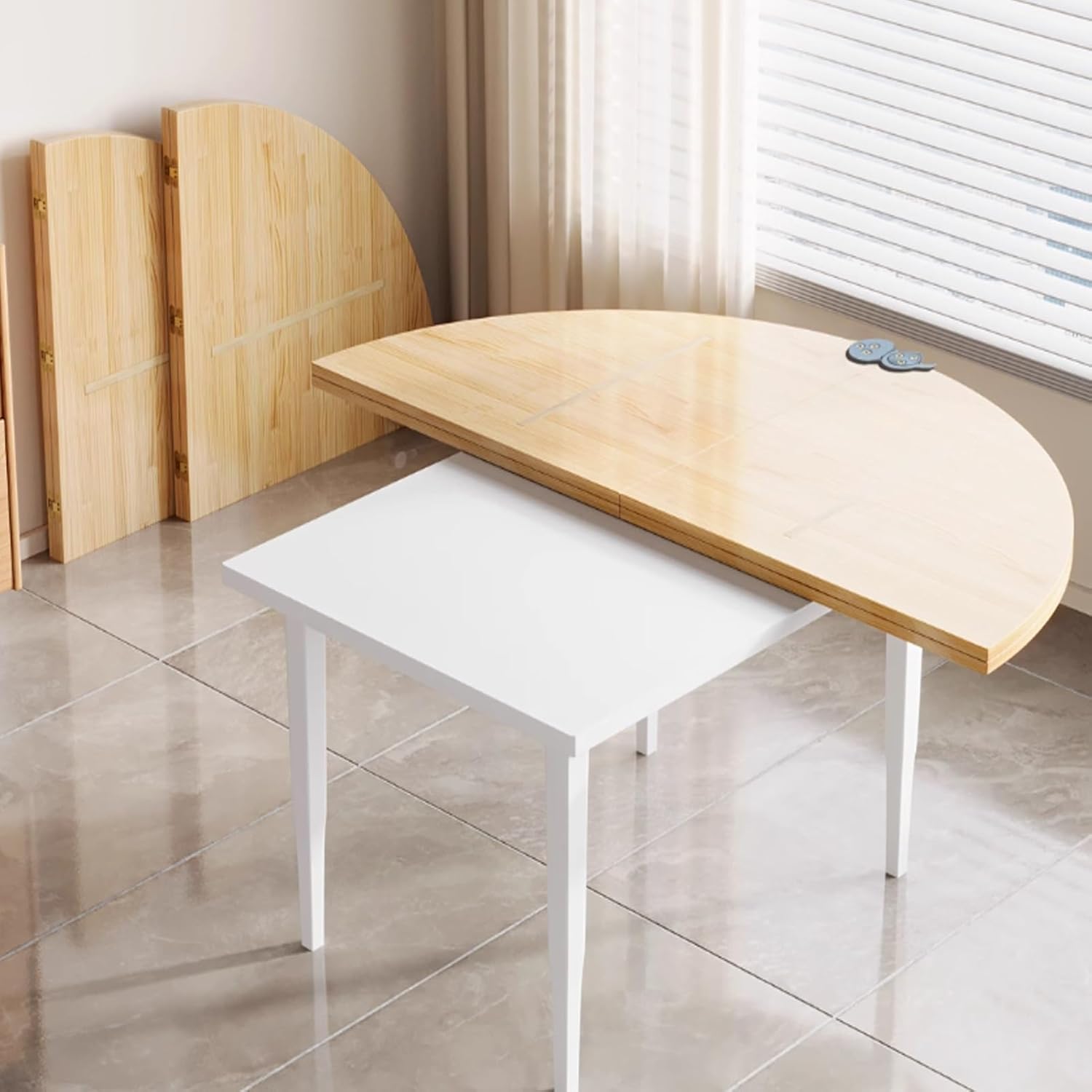 Large Foldable Round Table Top Extender, Temporary Extender Folding Tabletop, Wood Replace Table Top, No Legs, Easy to Store, for Dining(120cm/47.2in)