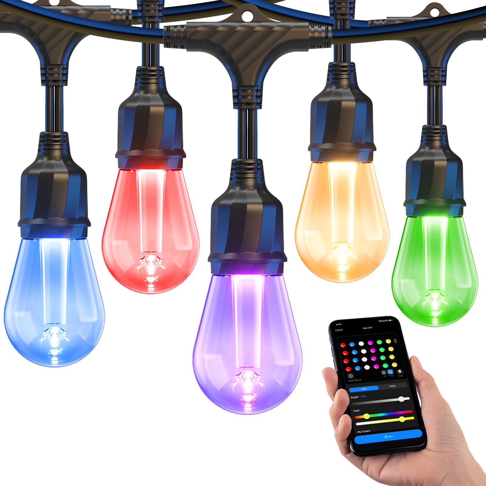 Smart Color-Changing Outdoor String Lights - 98 Feet