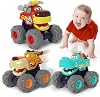 HOLA Toy Cars for 1 Year Old Boy, 3 Packs Friction Powered Pull Back Toddler Trucks for Age 1 2 3,Push and Go Monster Truck Birthday Gifts for 1 Year Old Baby Girl