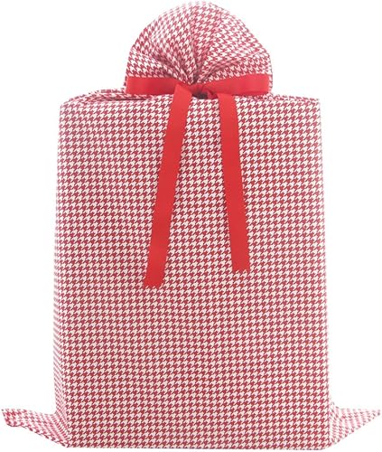 VZWraps Bolsa de regalo de tela reutilizable de pata de gallo, color rojo para el día de San Valentín, cumpleaños o cualquier ocasión (Jumbo, 27