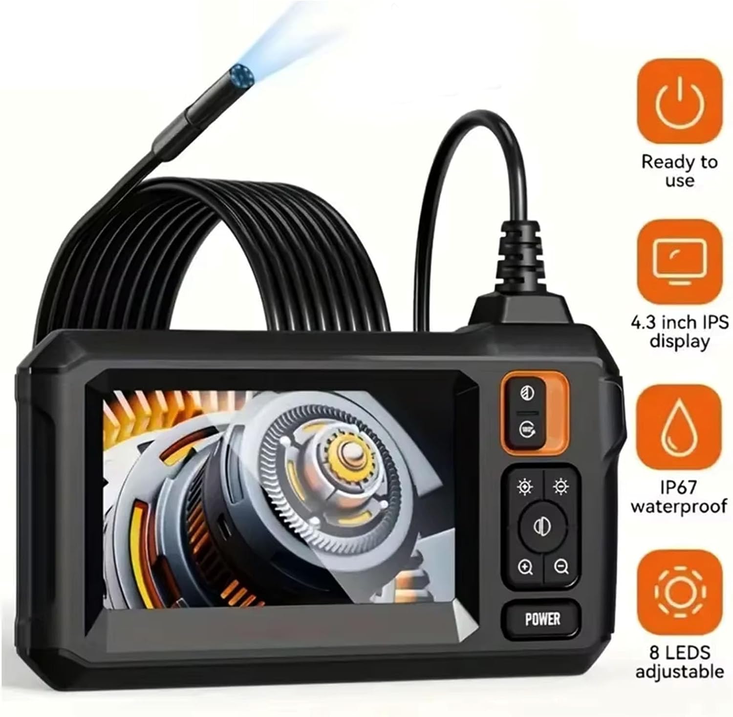 Endoscope Camera with Light, Borescope Camera with 4.3" IPS Screen, IP67 Waterproof Endoscope 1080P HD with 8 LED Lights, for Sewer, Cool Gadgets&Tools for Men,5M image 2
