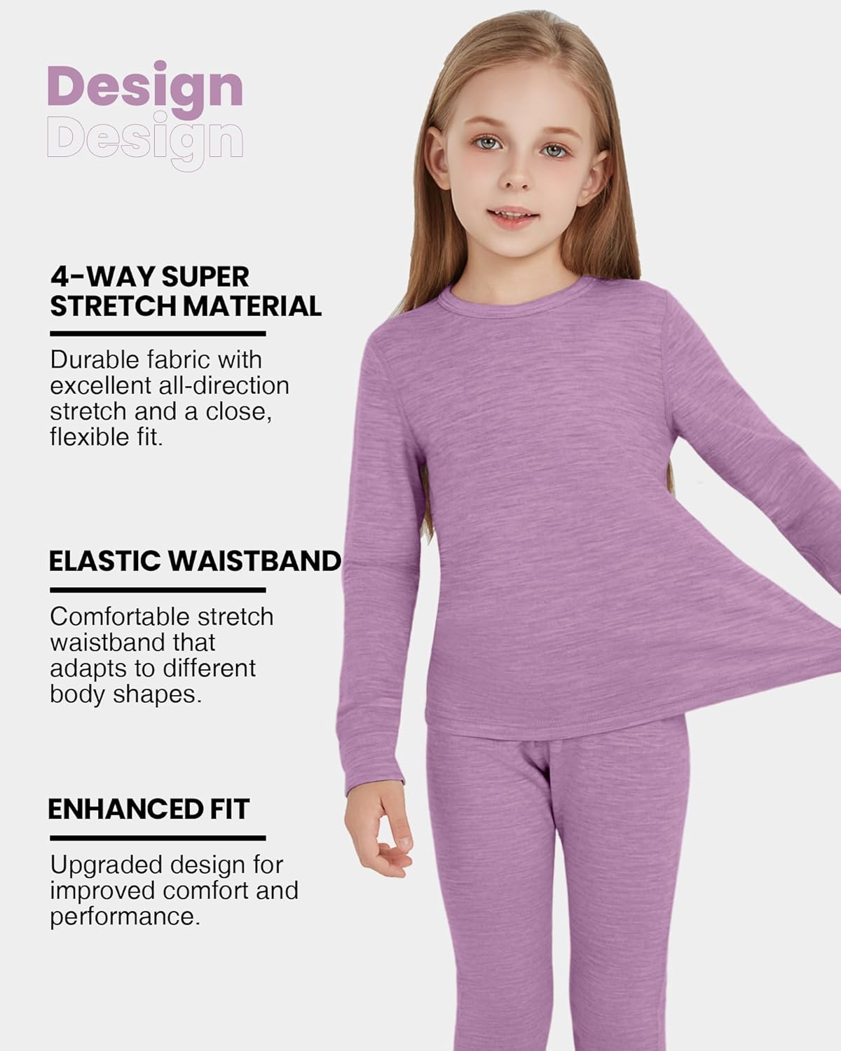 Kids Unisex 100% Merino Wool Base Layer Tops Lightweight Thermal Underwear Shirt