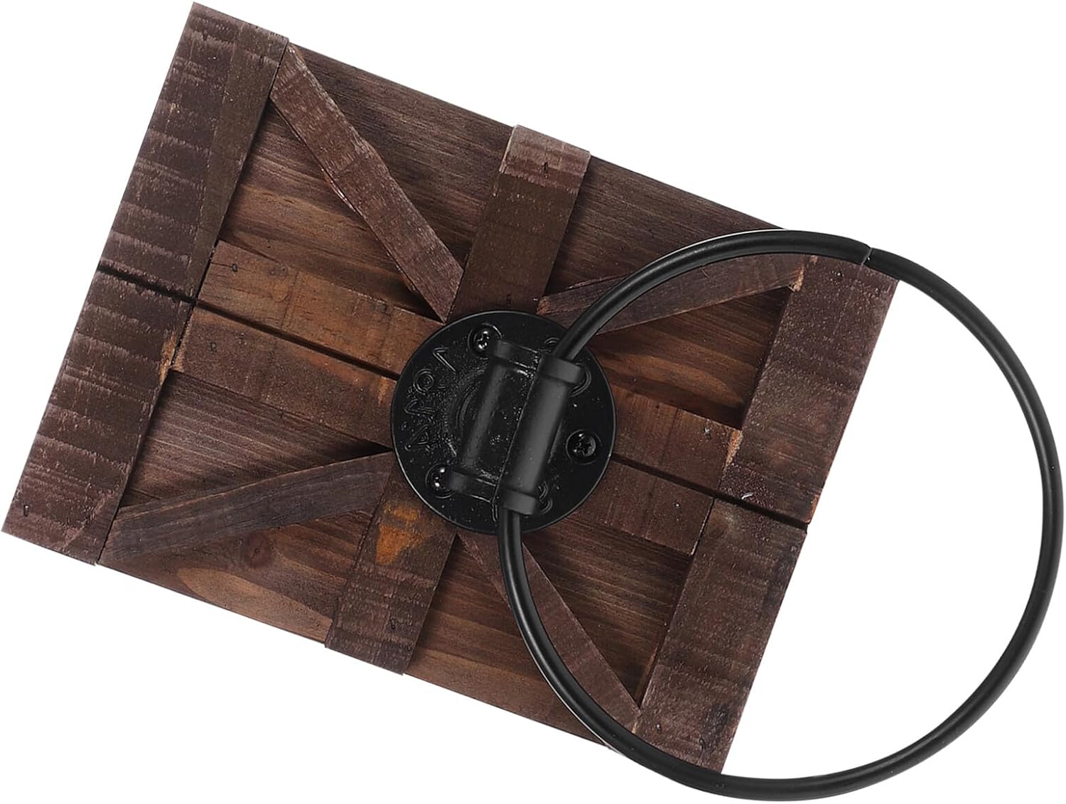 Uonlytech Rustic Bathroom Towel Ring with Wood Backing Vintage Iron Wall Mounted Holder for Farmhouse Decor Easy Installation Distressed Finish Hand Towel Rack for Toilet Kitchen
