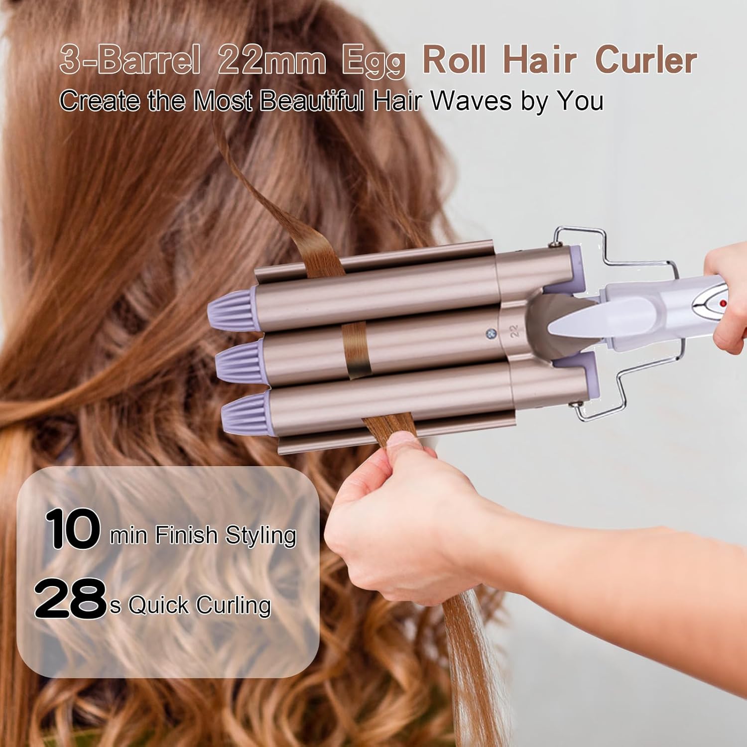 Hair Curling Iron 3-Barrel 22mm Egg Roll Hair Curler Hair Waver Hair Crimper Adjustable Hair Styling Tool