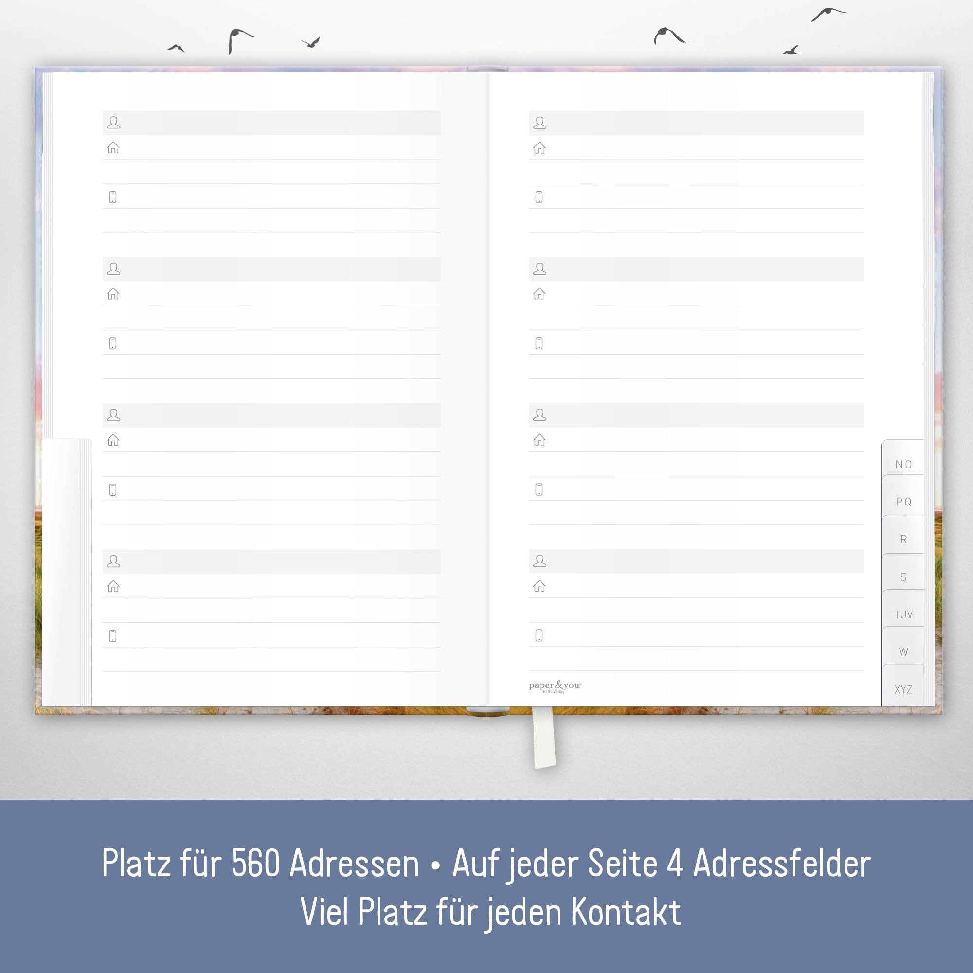 paper&you® Carnet d'adresses A6+ avec onglet A-Z papier premium 120 g/m² Phare durable
