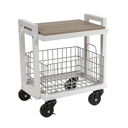 INDIAN DECOR. 458080 Space Saving Utility Serving Trolley/Rolling Storage Shelves/ 2 Tier Cart - Narrow Mobile Storage, Interchange Shelves and Baskets, Powder-Coated Steel Frame - White