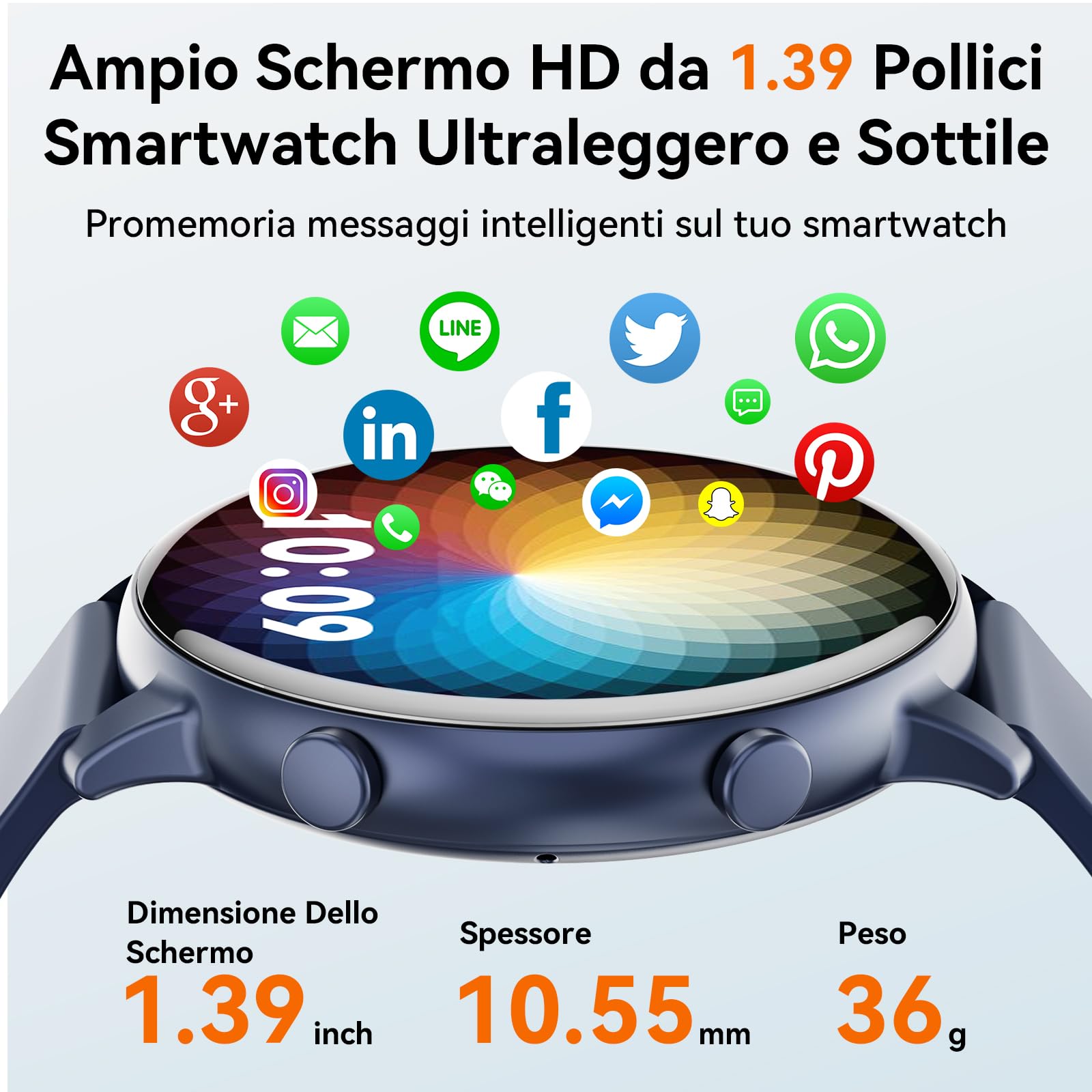 Hwagol Smartwatch Uomo Donna, Round Waterproof Fitness Tracker 140+ modalità Sportive Orologio Smartwatch con Contapassi/Cardiofrequenzimetro/SpO2/Cronometro per Android iOS