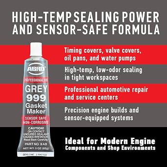 ABRO 999 RTV Silicone Gasket Maker & Sealant 650F, OEM, 3 oz-Grey | OEM-grade high-heat seal for valve covers, oil pans, timing covers and thermostat housings on cars and trucks
