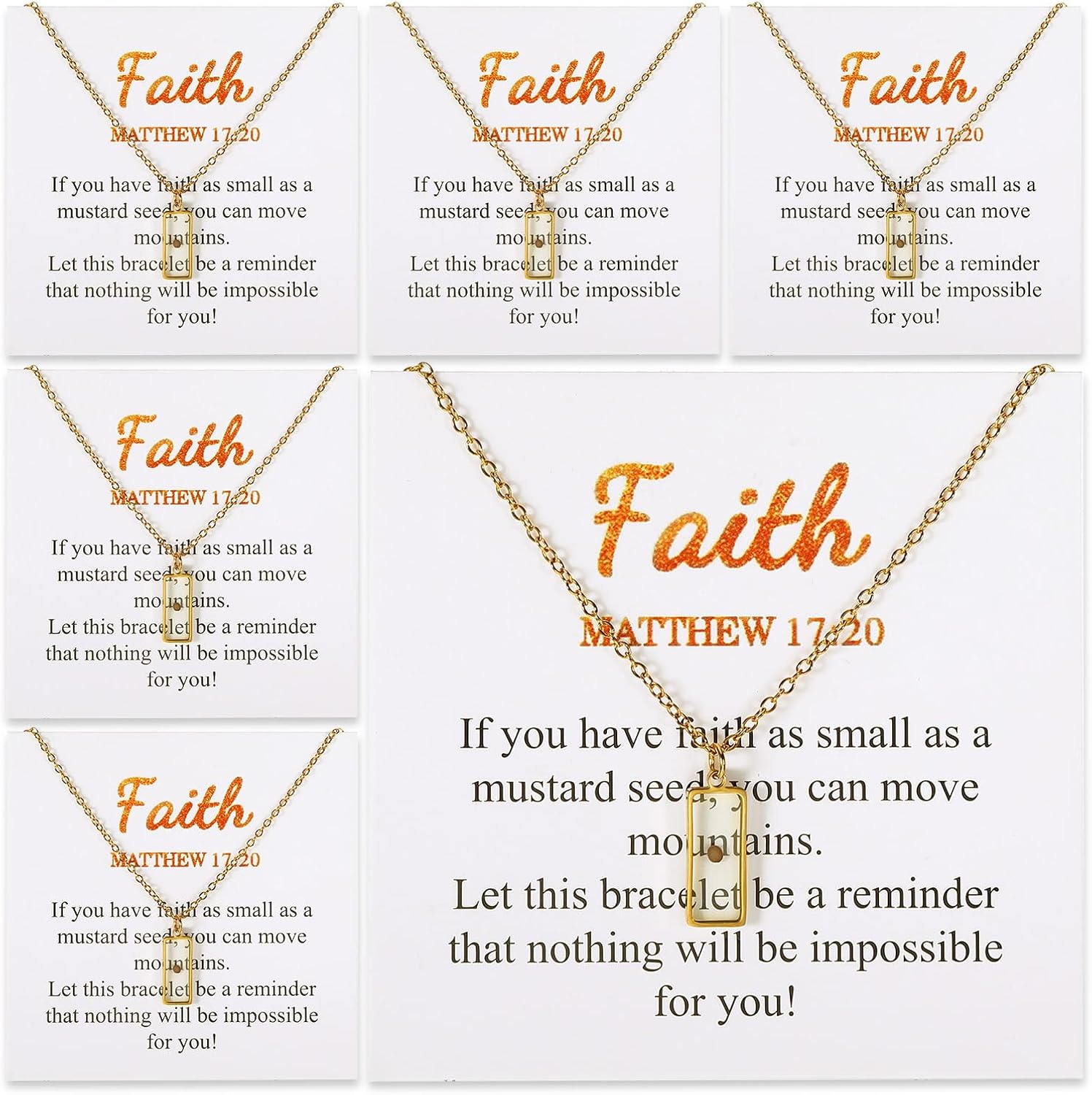 6PCS Mustard Seed Necklace Dainty Gold Plated Christian Jewelry Gifts for Women Move Mountains Charm Mustard Seed Jewelry Stainless Steel Christian Faith Necklace for Women Valentine Birthday Baptism