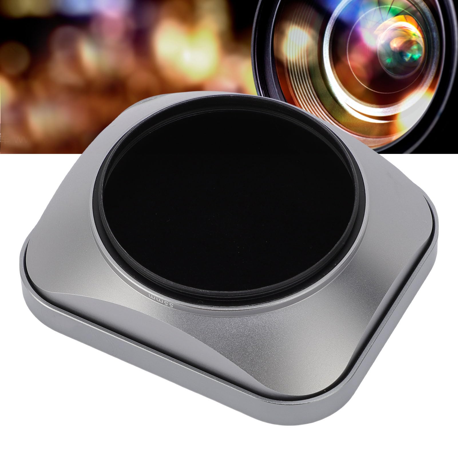 Paraluce da 55 Mm Paraluce Quadrato per Obiettivi da 55 Mm - Universale in Metallo in Lega di Alluminio - Accessori per Fotocamera - Argento (SILVER)