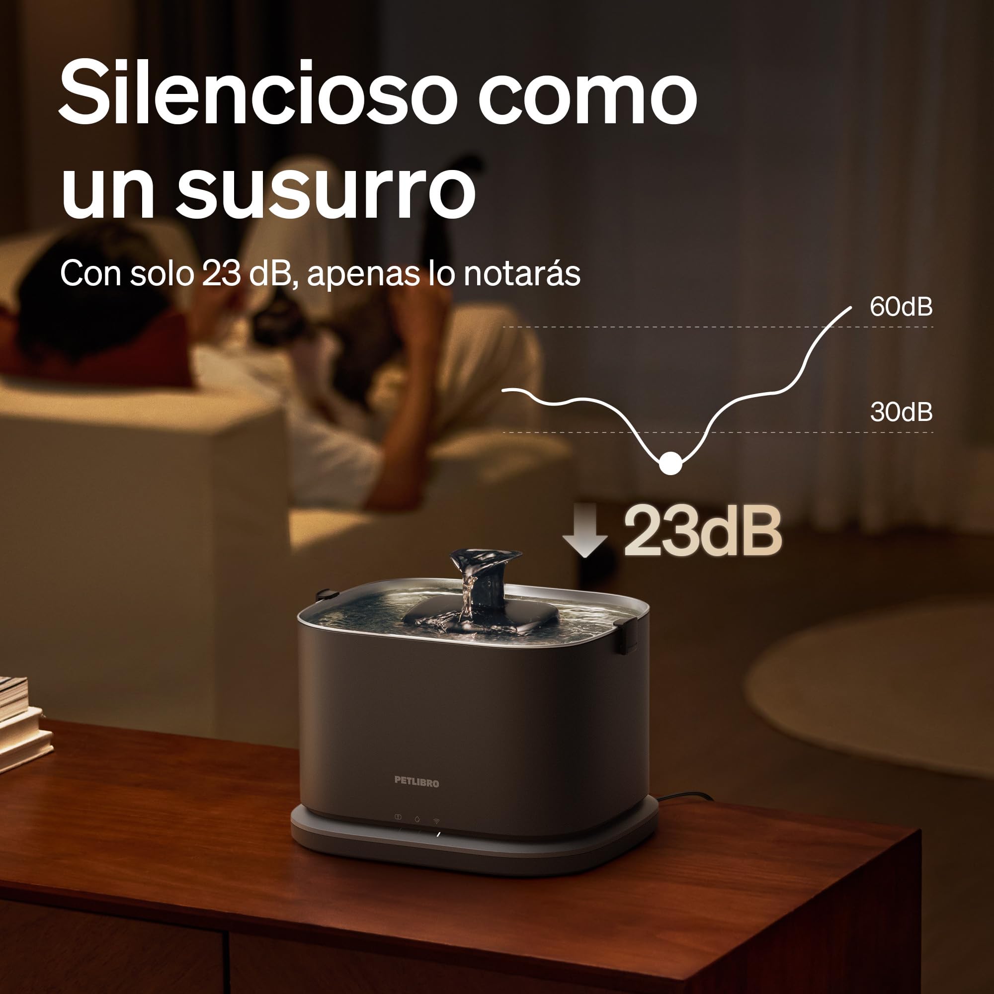 PETLIBRO Dockstream 2 Fuente Agua Gatos, Bebedero Automático App WiFi, 23dB Silencioso, Fácil Limpieza, 3L Acero Inoxidable, sin BPA — Versión Cable Alimentación, Negro