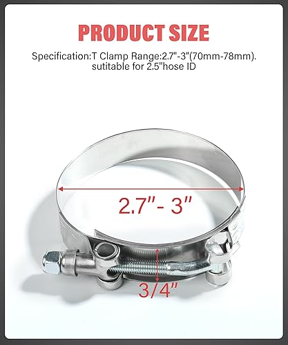 Miniatura 9 de Zlirfy 4 abrazaderas de manguera con pernos en T, abrazaderas de tubo intercooler de acero inoxidable, abrazaderas de tubo turbo, abrazadera de