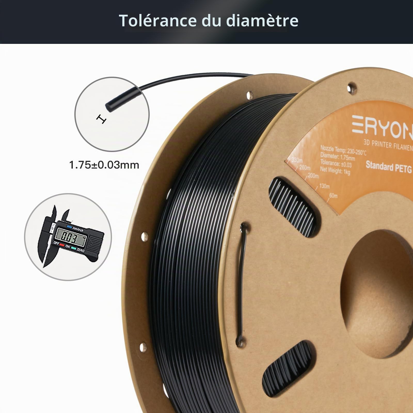 ERYONE PETG Filament 1.75mm, Filament PETG for 3D Printer 2KG, +/-0.03mm, 2 Pack 1KG Cardboard Spool, Black