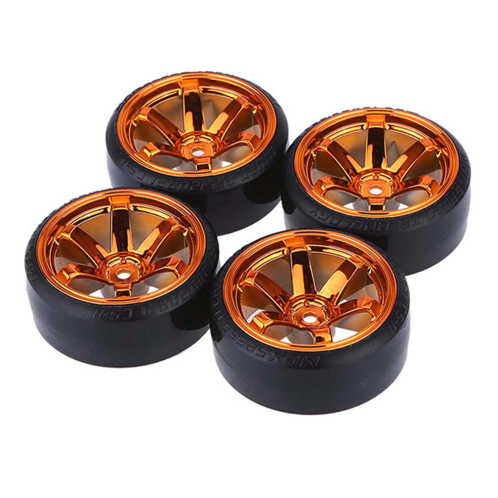 KEEDA RC Drift Car Plastic Wheel and Tyre, 63mm Hard Tires for 1/10 HSP Tamiya HPI Kyosho Racing Drifting Car (Orange) - Image 4
