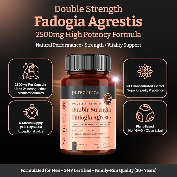 Double Strength Premium Fadogia Agrestis - 2500mg x 180 Capsules - 6 Months Supply