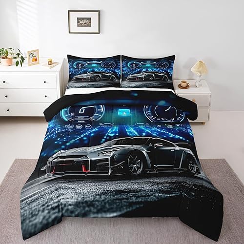 Erosebridal Juego de edredón de coche de carreras, tamaño matrimonial, juego de ropa de cama para niños y adolescentes, edredón moderno de coche