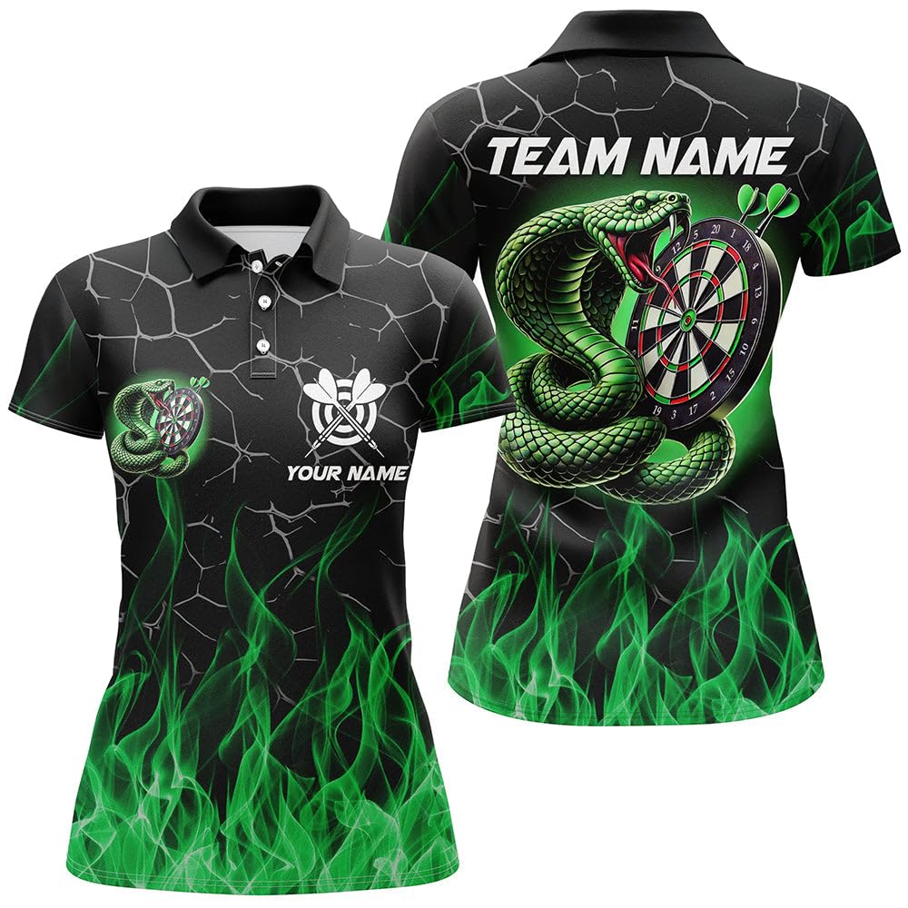 Personalisierte Darts-Shirts mit Schlangen- und Flammenmotiv in Grün für Herren & Damen, Coole Darts-Team-Trikots T2108