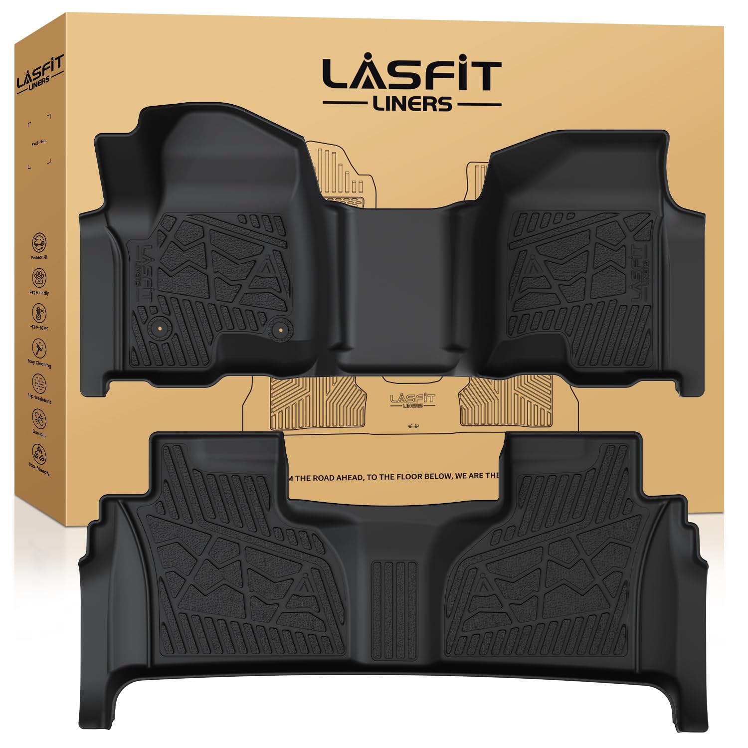 LASFIT Floor Mats 2019-2026 for Chevy Silverado/GMC Sierra 1500, 2020-2026 2500HD 3500HD, Only Double Cab/Bench Seat (Only Fit with Rear Under-Seat