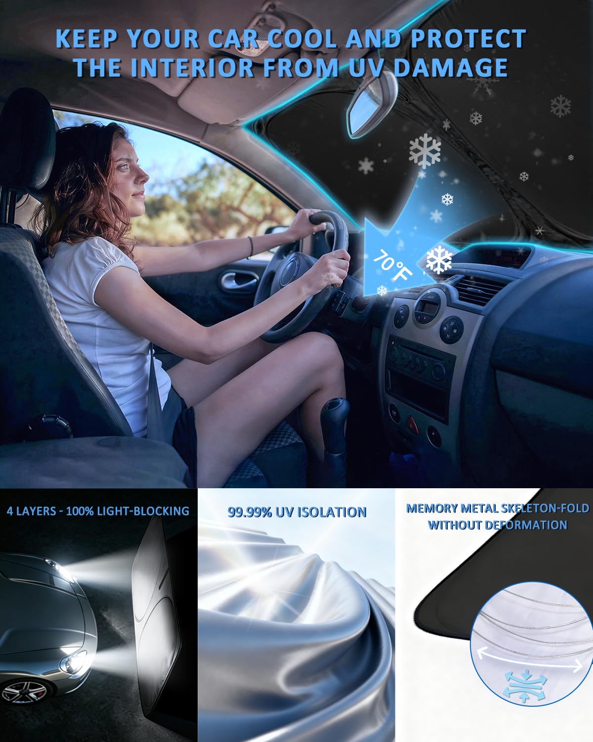 Parasole per parabrezza per Honda CR-V CRV 2023-2024, 4 strati parasole anteriore su misura CRV CR-V visiera parasole retrattile 240T blocca i raggi UV accessori per auto | Parasole pieghevole per finestrino anteriore a 4 strati, in CR-V, in tessuto 240T,