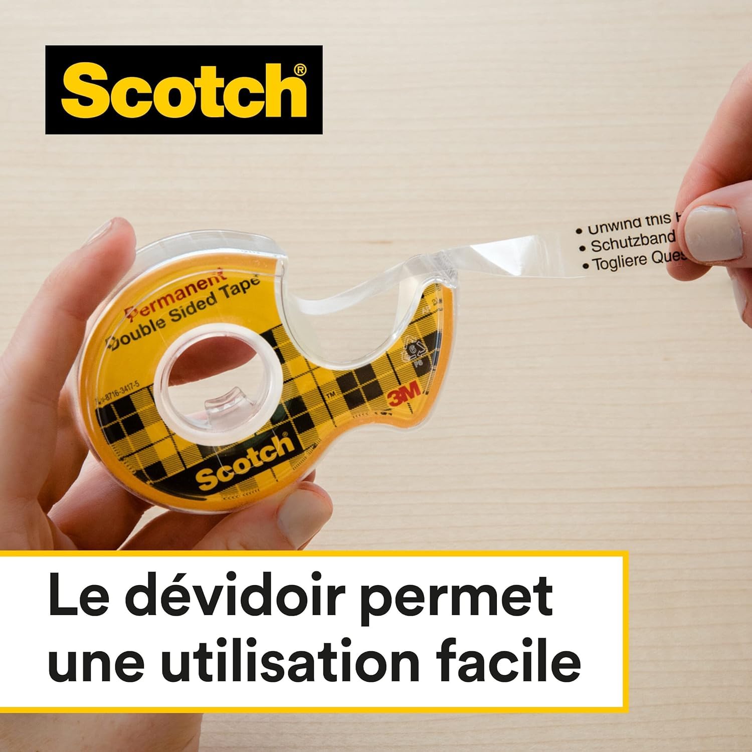 Scotch Ruban Adhésif Double-Face 12,7 mm x 7,89 m sur Dévidoir Manuel