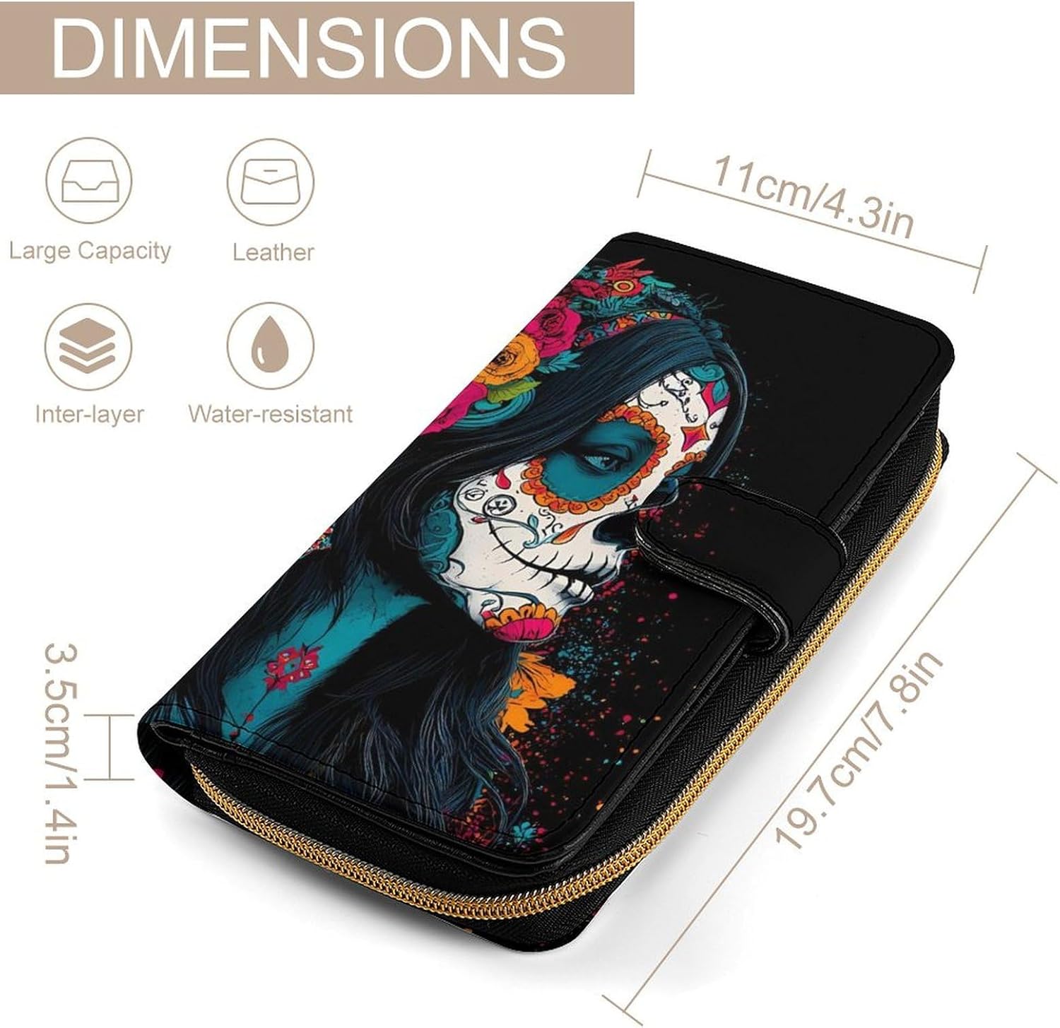 Dia De Los Muertos Calavera Fashion Wallet Credit Card Holders Large Wristlet Handheld Coin Pockets