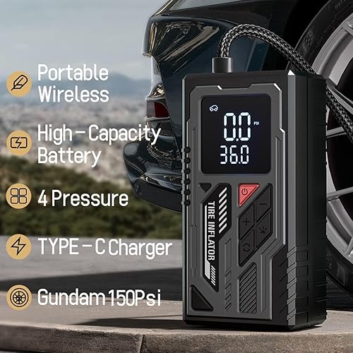 Miniatura 2 de Inflador de neumáticos, compresor de aire portátil, bomba de aire inalámbrica inteligente de inflado rápido para neumáticos de automóvil, bomba