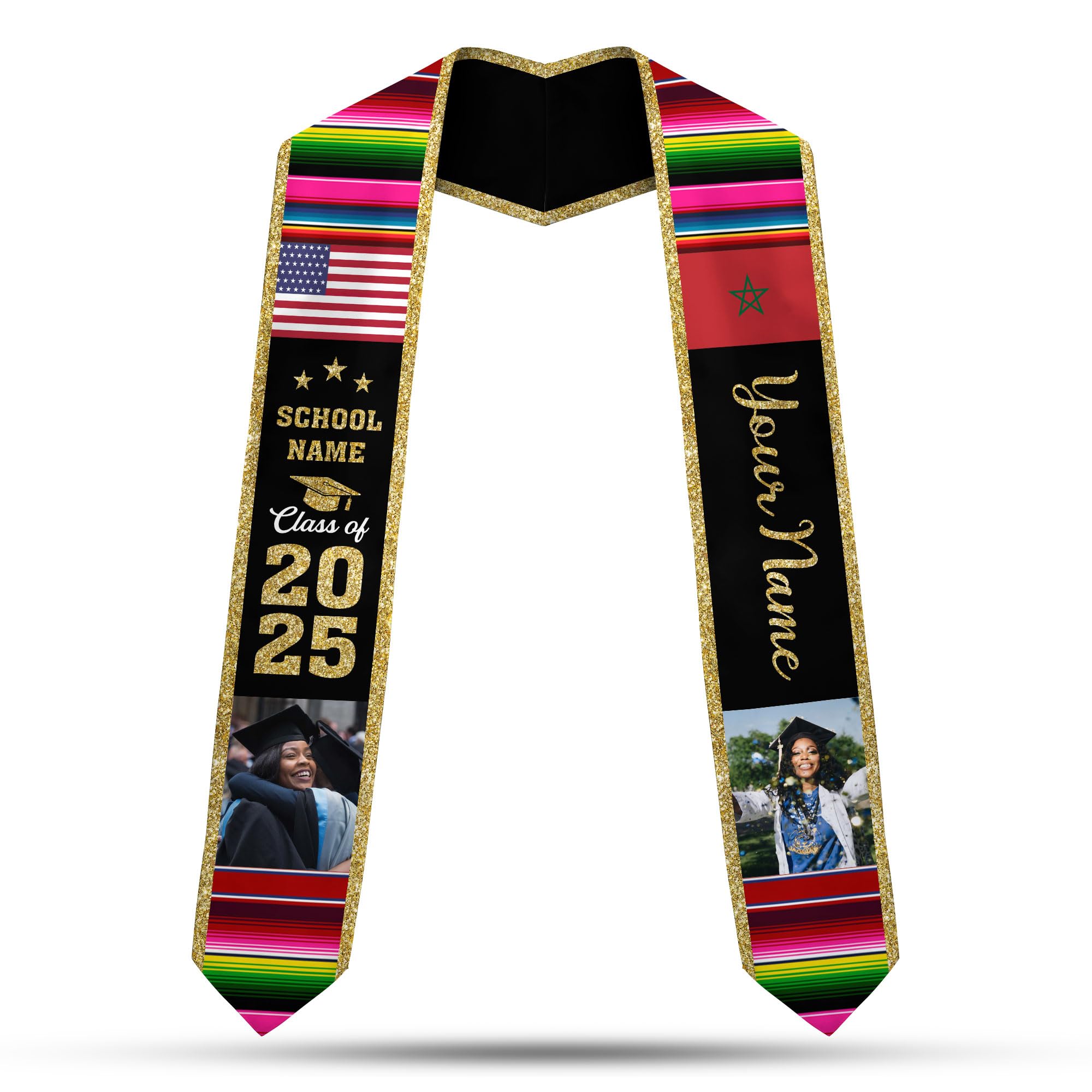 Personalized Morocco Graduation Stole, Moroccan Graduation Sash, Morocco Flag Graduation Stole, Class of 2025 Mrc10