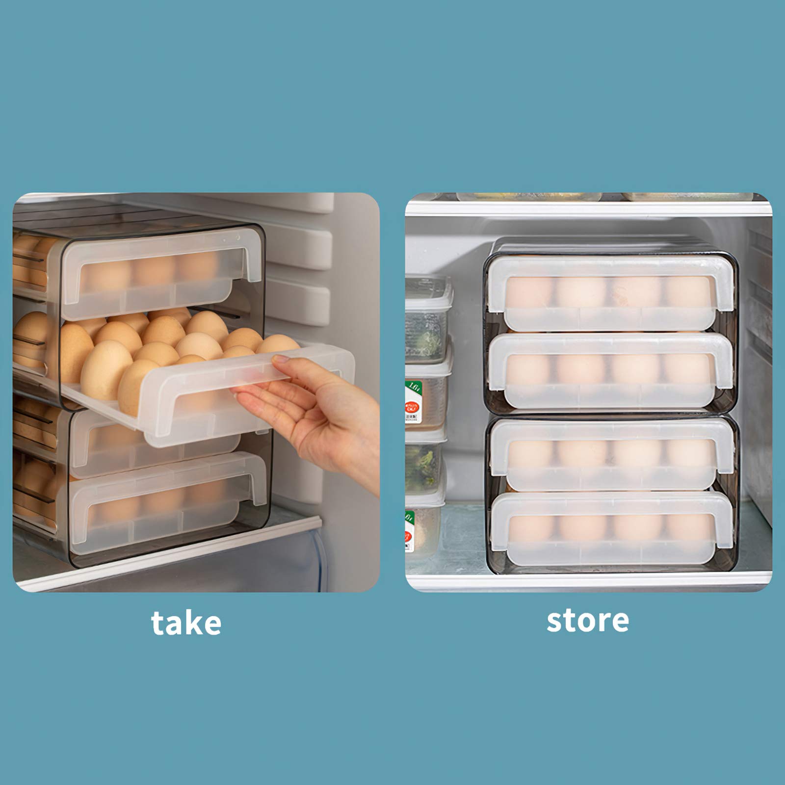 Porte-œufs à tiroir à 32 grilles, boîte de Rangement d'œufs de Cuisine empilable à Double Couche, Plateau Transparent d'organisation d'œufs Frais avec évents pour la Cuisine, Le