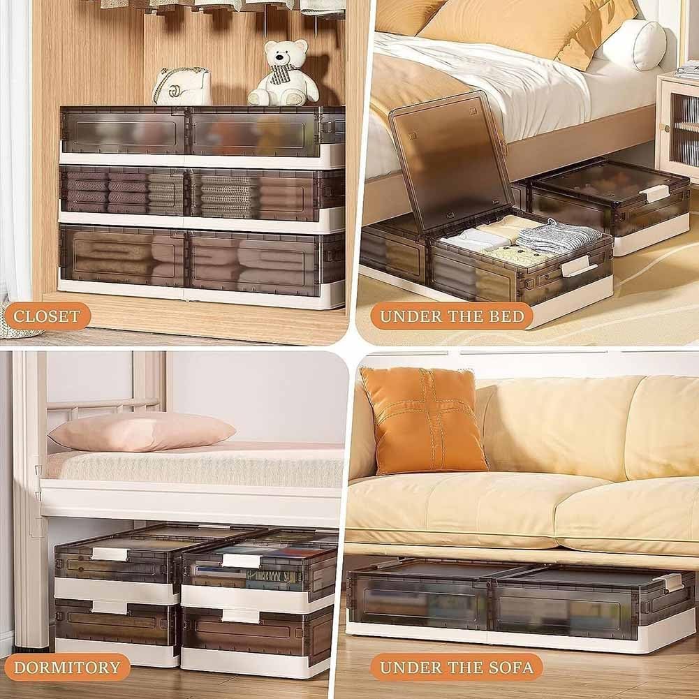 Etlegor Under Bed Storage with Wheels, Stackable Under Bed Storage Containers with Lids Foldable Plastic Storage Box for Clothes, Shoes, Duvets and Sheet Storage(Brown/1PCS,81x40.5x20cm)