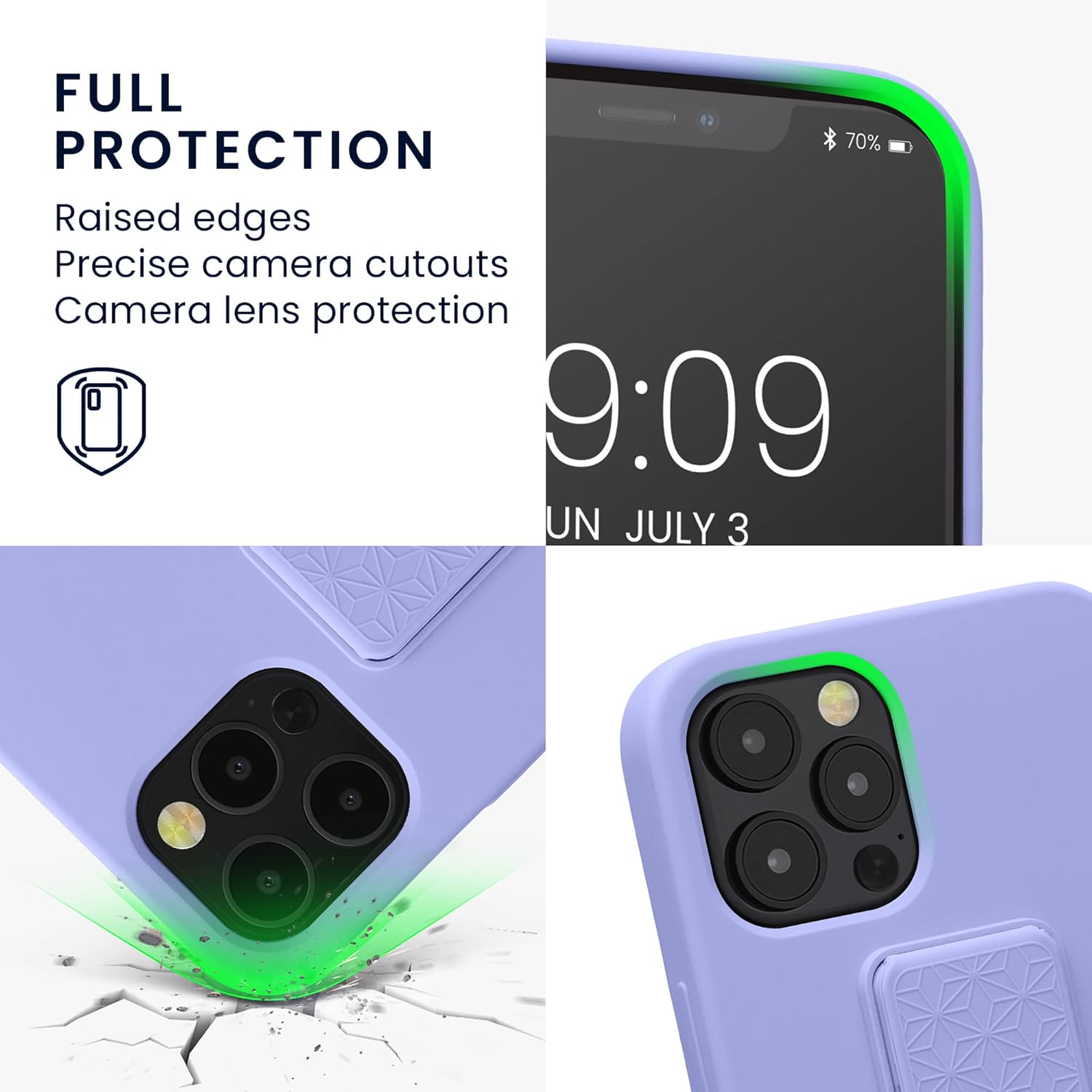 kwmobile Case Compatible with Apple iPhone 12 Pro Max - Case with Hand Strap and Stand Soft TPU Silicone Coating - Lavender - Image 3